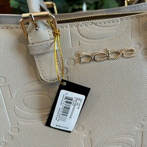 bebe Cream Embossed Tote with Gold Hardware New With Tags